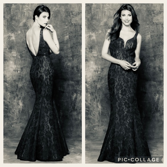 Glow dress NAVY and RED sleeveless low back mermaid lace gown - Picture 2 of 5